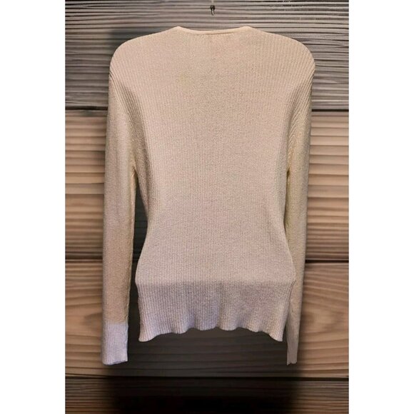 Vtg Express Tricot Ivory Ribbed Knit V Neck Fitted Button Up Top Sz M - Picture 4 of 6